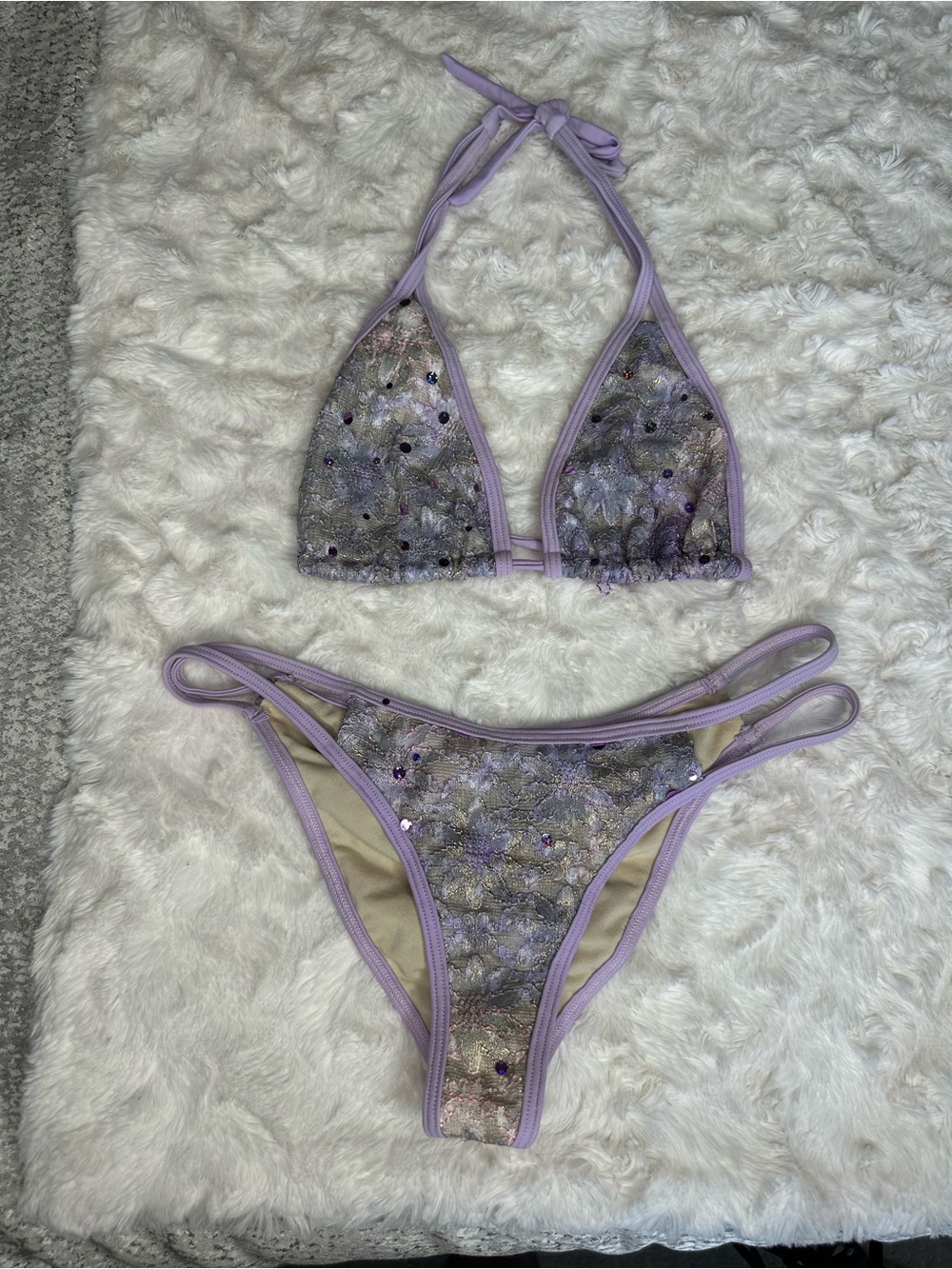Lilac Sequin Triangle Bikini Set - Women's Swim